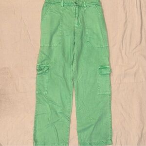 YFB Lime Green Elastic Waist Cropped Cargo Pants